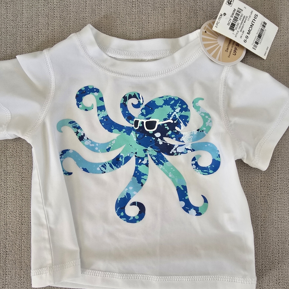 White Baby T-Shirt with Octopus Design